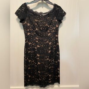 Adrianna Papell.Size 6. Cocktail Dress. Black lace overlay w/Nude lining.